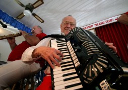 ###NEWS - Dinner and dance at the General K. Pulaski (cq) Citizens Club, in Belleview - CONTACT PHOTOGRAPHER 352-598-7976 - cell### Joe Peltz (cq) left, of Summerfield, is the band leader of the Melotones. Peltz has been playing the accordian for 70 years. Dave Wroblicky (cq), left, of Casselberry, plays a saxophone and clarinet. The General K. Pulaski Citizens Club, located on Southeast 113th Street, Belleview, originally is a social club, and was celebrating Father's Day, Sunday afternoon, June 12, 2005, in Belleview, FL. (Jannet Walsh/Star-Banner)2005