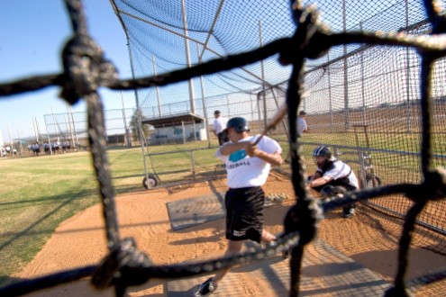 ###Ocala Star-Banner, West Port High School baseball team, Ocala, FL - contact photographer at 352-598-7976### , Johnmarg Perales(cq) practices hitting the ball at the West Port High School baseball field, Ocala, Wednesday afternoon, Feb. 15, Ocala, FL. ( Jannet Walsh/Star-Banner)2006